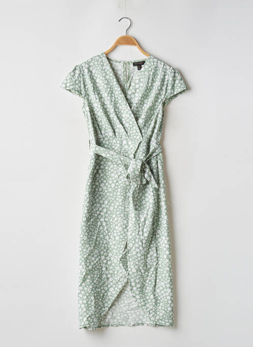 Robe mi-longue imprimé fleurs manches courtes vert QED LONDON femme