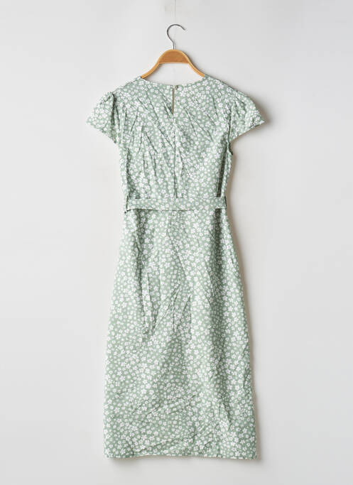 Robe mi-longue imprimé fleurs manches courtes vert QED LONDON femme