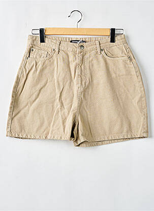 Short tissage denim taille haute beige BOOHOO femme