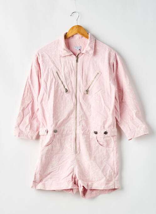 Combishort col chemisier manches longues rose RECC femme