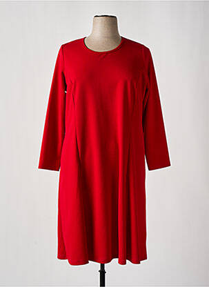 Robe mi-longue tissage crêpe manches longues rouge IMPULSION femme
