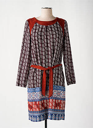 Robe courte fermeture zippée au dos manches longues marron IMPULSION femme