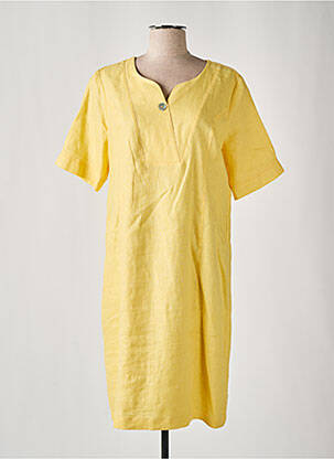 Robe mi-longue tissage crêpe manches courtes jaune MICHA femme