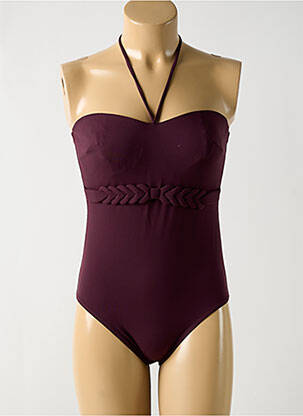 Maillot de bain 1 pièce effet matière satinée haut soutien-gorge balconnet rouge EMPREINTE femme