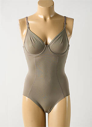 Maillot de bain 1 pièce effet matière satinée haut soutien-gorge balconnet marron VANITY FAIR femme