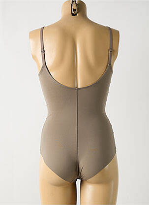Maillot de bain 1 pièce effet matière satinée haut soutien-gorge balconnet marron VANITY FAIR femme