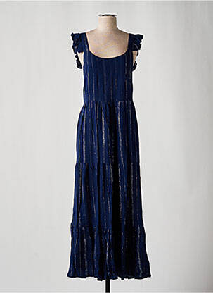 Robe longue tissage crêpe fines bretelles bleu DEELUXE femme