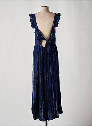 Robe longue tissage crêpe fines bretelles bleu DEELUXE femme