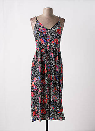Robe mi-longue imprimé fleurs fines bretelles noir PIECES femme