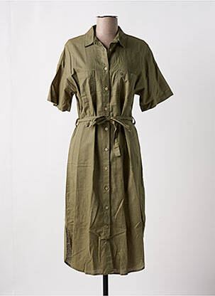 Robe mi-longue tissage crêpe manches courtes vert DEELUXE femme