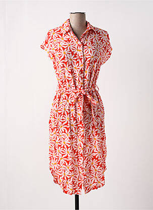 Robe mi-longue imprimé fleurs manches courtes rouge PIECES femme