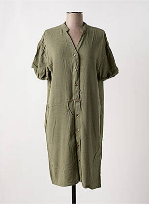 Robe mi-longue tissage crêpe manches courtes vert PIECES femme