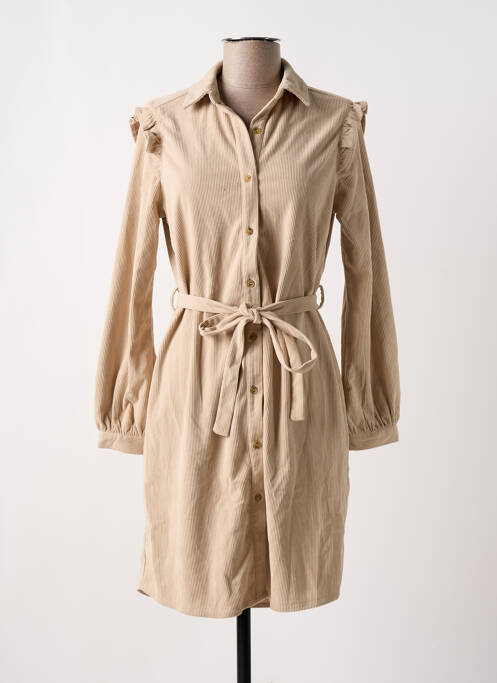 Robe courte manches longues manches longues beige DEELUXE femme