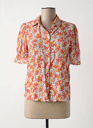 Chemisier imprimé fleurs manches courtes orange PIECES femme