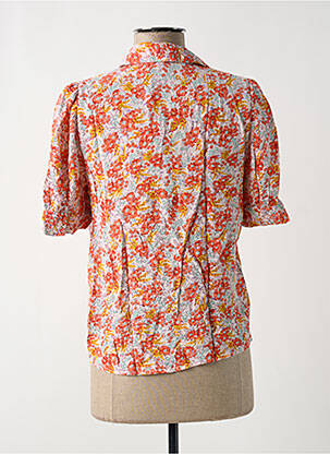 Chemisier imprimé fleurs manches courtes orange PIECES femme