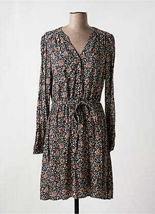 Robe mi-longue imprimé fantaisie manches longues noir C'EST BEAU LA VIE femme