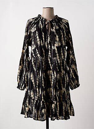 Robe mi-longue imprimé fantaisie manches longues noir DEELUXE femme