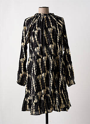 Robe mi-longue imprimé fantaisie manches longues noir DEELUXE femme