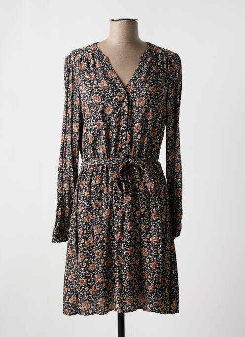 Robe mi-longue imprimé fantaisie manches longues noir C'EST BEAU LA VIE femme