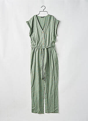 Combi-pantalon tissage crêpe manches courtes vert PIECES femme