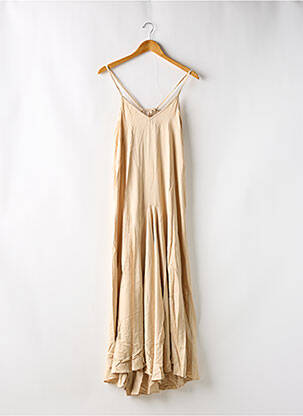 Robe longue manches bretelles ajustables fines bretelles beige REIKO femme