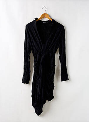 Robe mi-longue tissage crêpe manches longues noir NASTY GAL femme