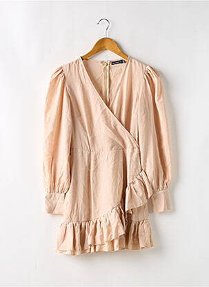Robe courte fermeture zippée au dos manches longues beige BOOHOO femme