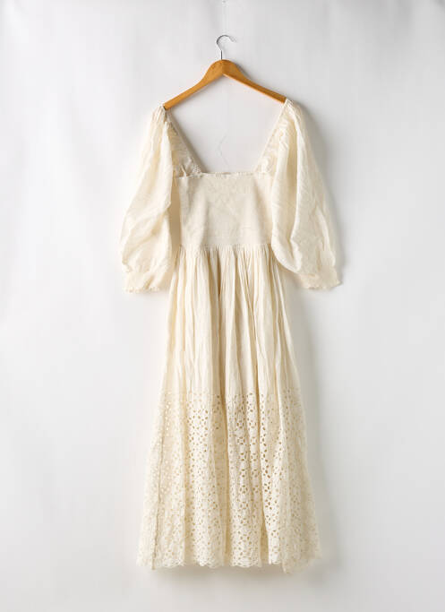 Robe longue coupe évasée manches 3/4 beige FREE PEOPLE femme