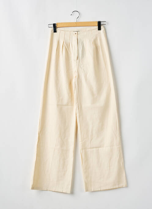 Pantalon large fermeture zippée sous rabat boutonné taille haute beige NASTY GAL femme