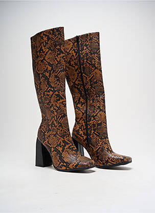 Bottes tissage satiné talon haut de 10cm et plus orange QUANTICLO femme