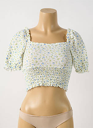 Top col carré manches courtes blanc BOOHOO femme