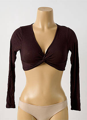 Top stretch manches longues marron BOOHOO femme