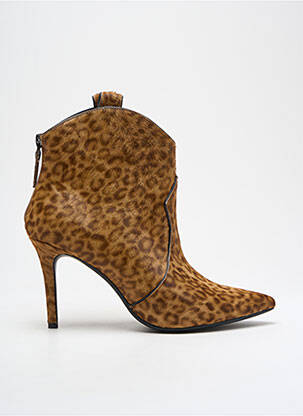 Bottines/boots tissage satiné talon de 7 à 9cm marron LOLA CRUZ femme