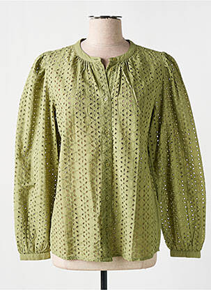 Chemisier tissage popeline manches longues vert KAFFE femme