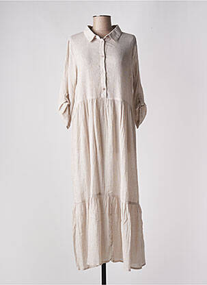 Robe longue coupe évasée manches 3/4 marron KAFFE femme