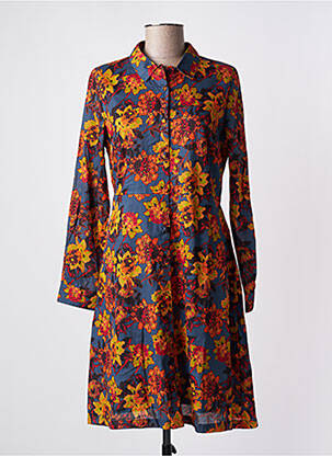 Robe mi-longue imprimé fleurs manches longues bleu LA FIANCÉE femme