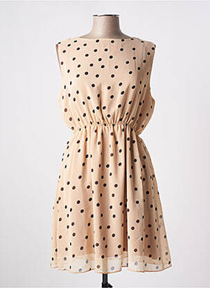 Robe mi-longue tissage crêpe sans manche beige ROSA'S femme