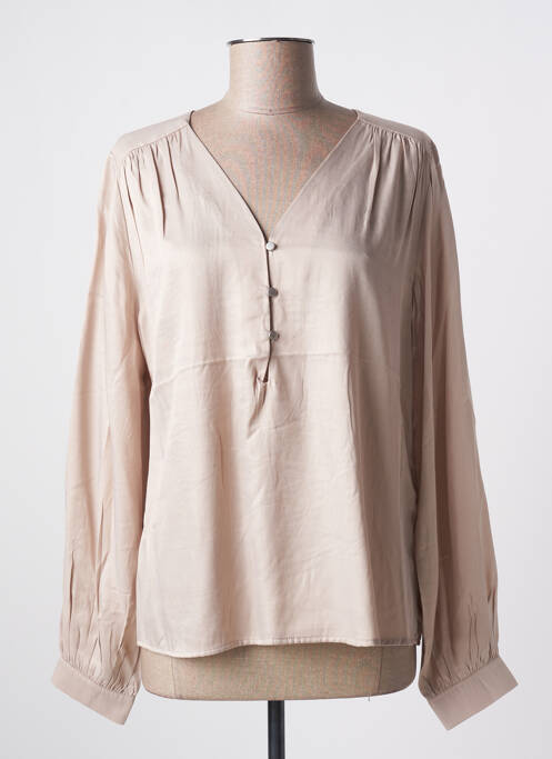 Blouse poignets boutonnés avec fente manches longues beige KAFFE femme