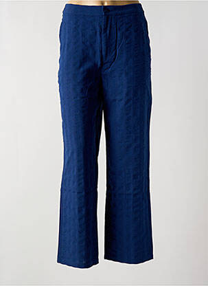 Pantalon chino fermeture zippée sous rabat boutonné taille haute bleu THINKING MU femme