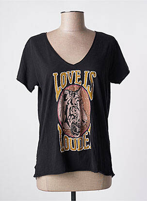 T-shirt col v manches courtes noir FIVE femme