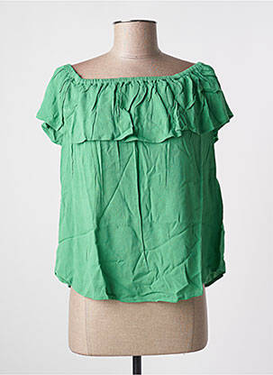 Top col carré manches courtes vert ICHI femme