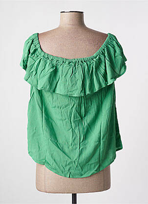 Top col carré manches courtes vert ICHI femme
