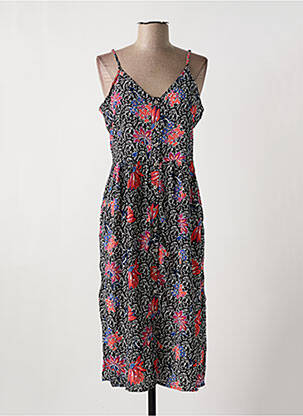 Robe mi-longue imprimé fleurs fines bretelles noir PIECES femme