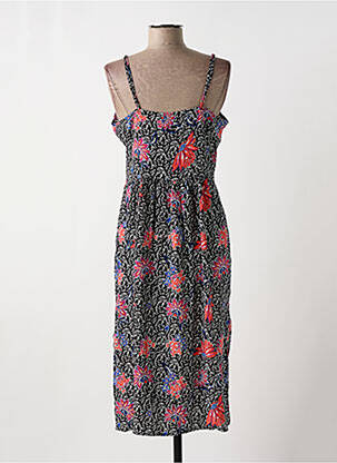 Robe mi-longue imprimé fleurs fines bretelles noir PIECES femme