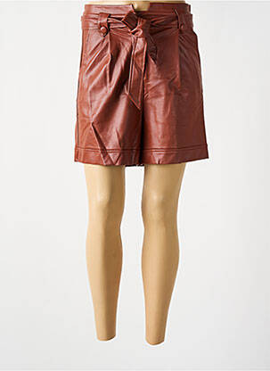 Short tissage simili-cuir taille haute marron GRACE & MILA femme