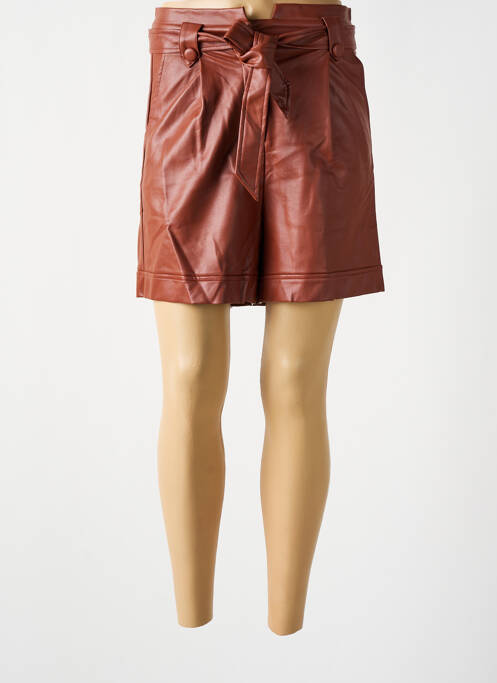 Short tissage simili-cuir taille haute marron GRACE & MILA femme