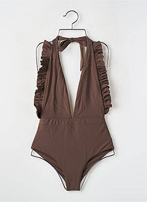 Maillot de bain 1 pièce effet matière satinée haut triangles marron GINA THE LABEL femme