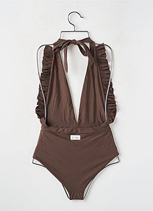 Maillot de bain 1 pièce effet matière satinée haut triangles marron GINA THE LABEL femme