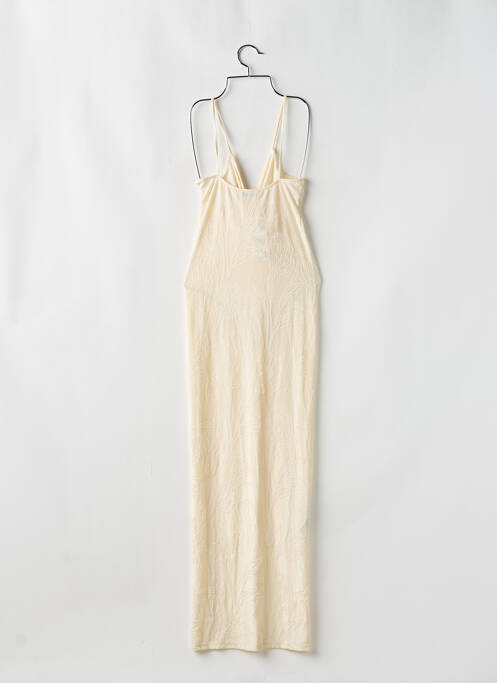 Robe longue imprimé fleurs fines bretelles beige MANGO femme