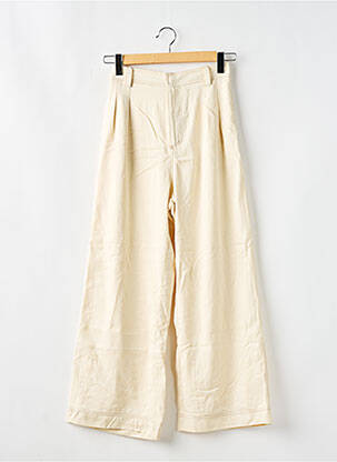 Pantalon large fermeture zippée sous rabat avec crochet taille haute beige SANCIA femme